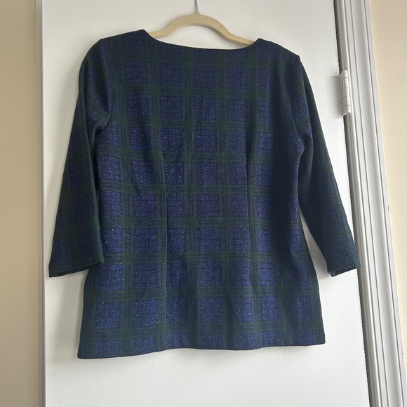 Talbots 3/4 Sleeve Blue and Green Plaid Metallic Blouse Sz MP Holiday Winter - Picture 2 of 6